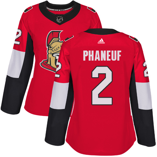 Adidas Ottawa Senators #2 Dion Phaneuf Red Home Authentic Women Stitched NHL Jersey->women nhl jersey->Women Jersey